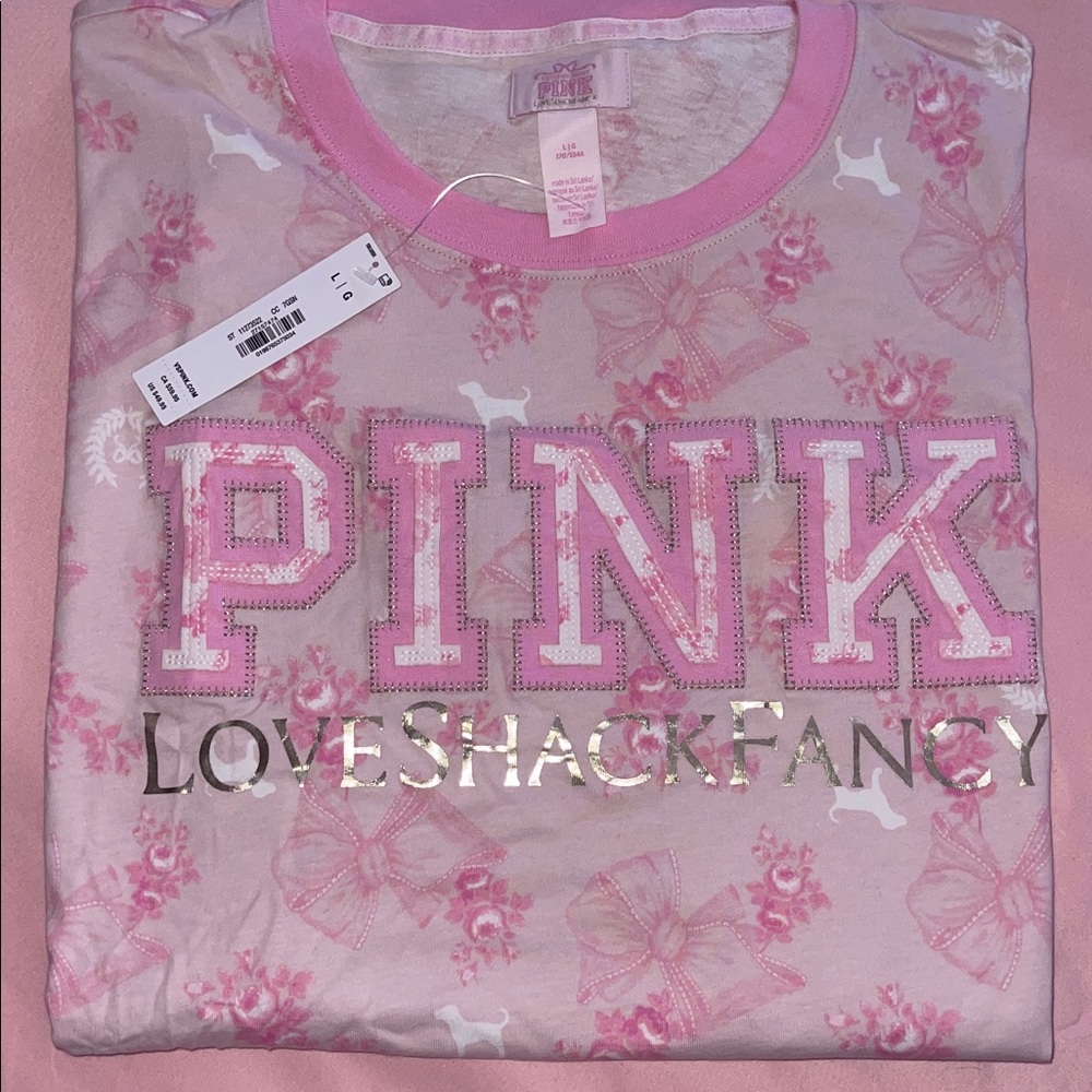 LoveShackFancy Pink Floral Short Sleeve Tee